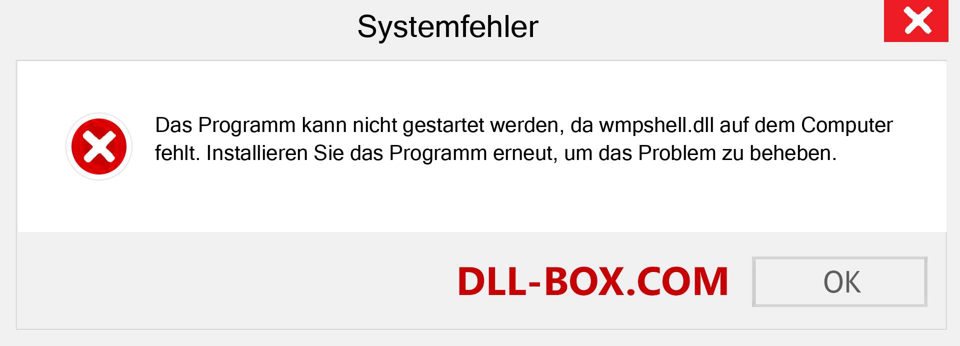 wmpshell.dll-Datei fehlt?. Download für Windows 7, 8, 10 - Fix wmpshell dll Missing Error unter Windows, Fotos, Bildern